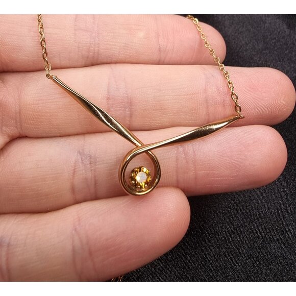 Vintage Gold-Tone Rhinestone Necklace With Elegant Loop Pendant Design - Picture 5 of 5